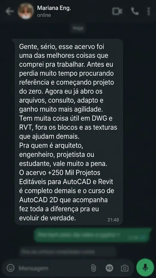 Depoimento em print de conversa de Mariana Eng.
