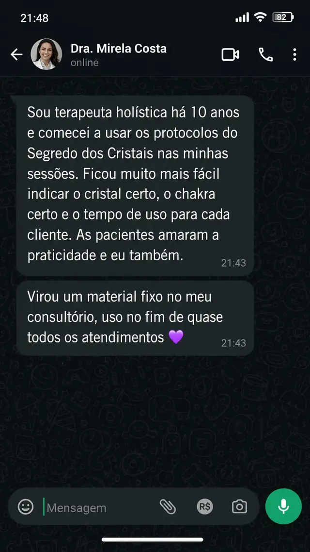 Depoimento de terapeuta sobre o uso dos protocolos Segredo dos Cristais